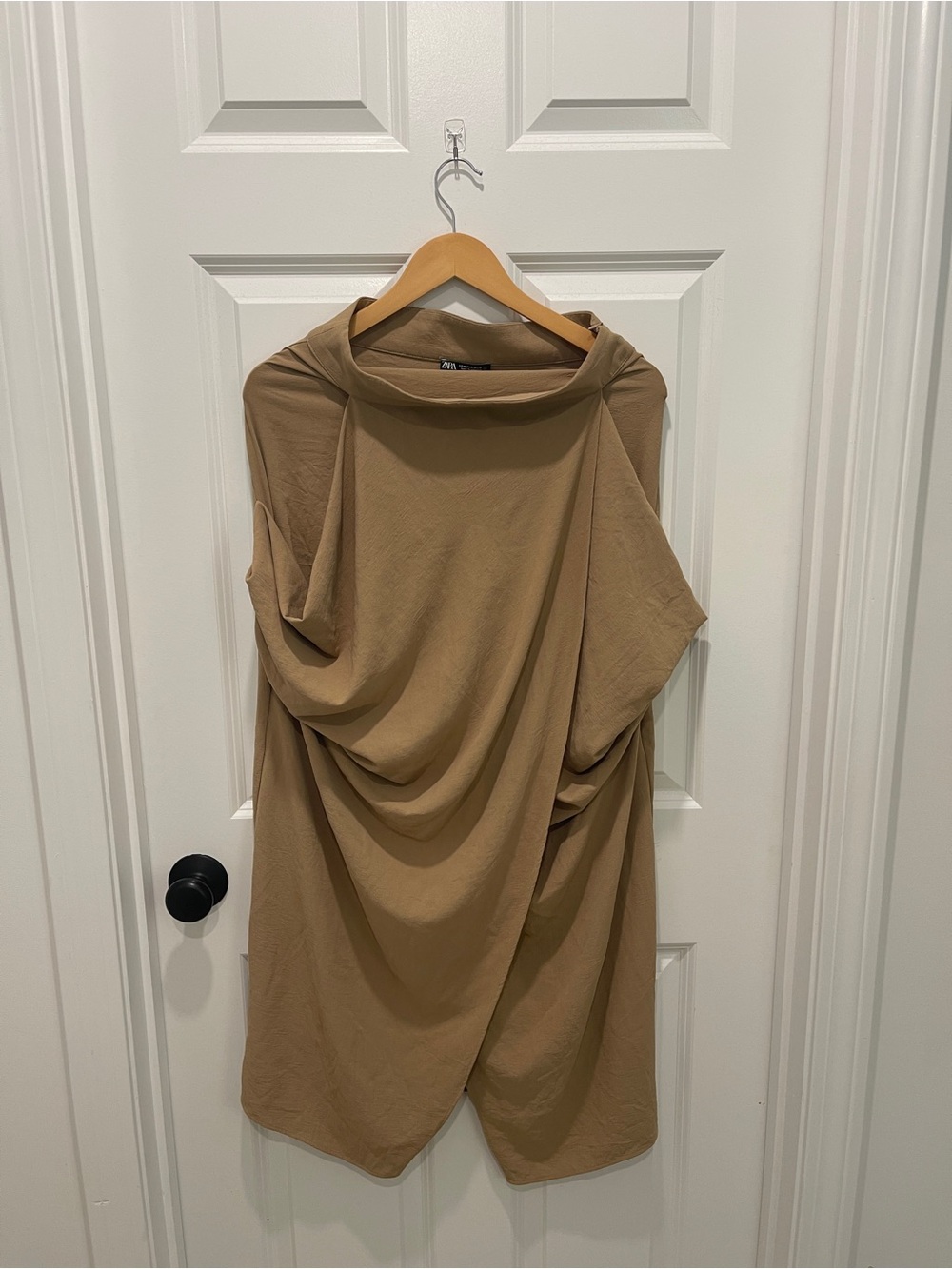 Zara Asymmetrical Draped Taupe Dress